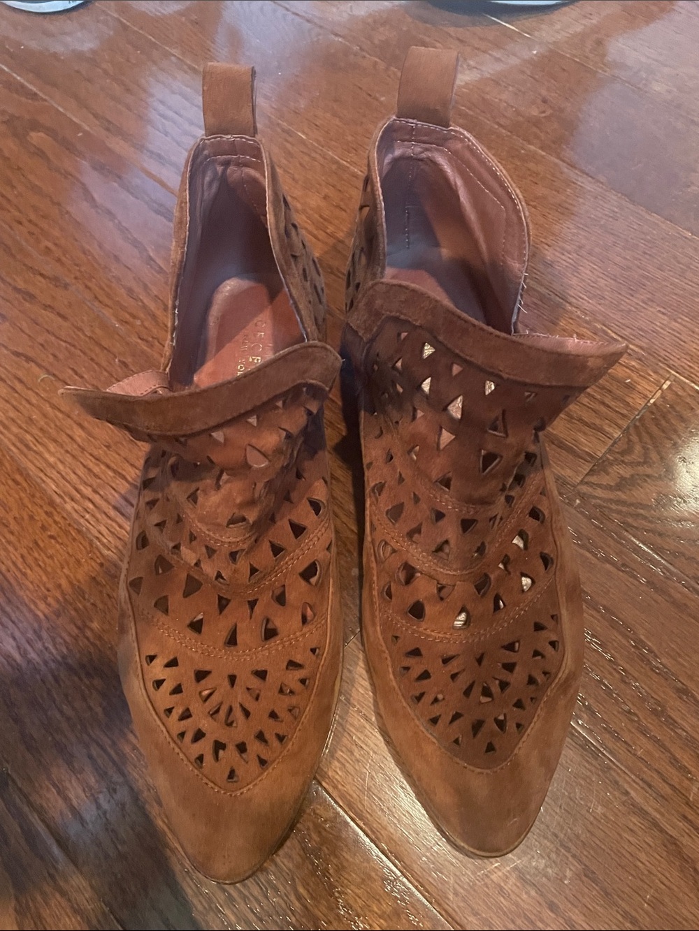 CECILIA NEW YORK Brown Suede Cutout Ankle Booties